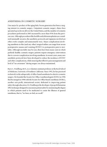Anesthesia in cosmetic surgery