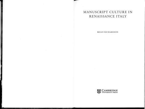 Manuscript culture in Renaissance Italy