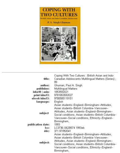 Coping With Two Cultures: British Asian and Indo-Canadian Adolescents (Multilingual Matters)