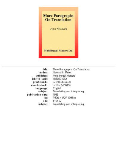 More Paragraphs on Translation (Topics in Translation)