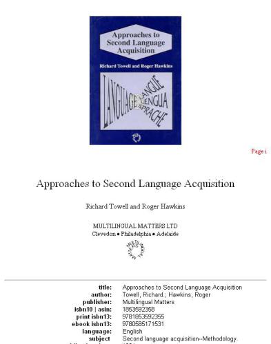 Approaches to Second Language Acquisition