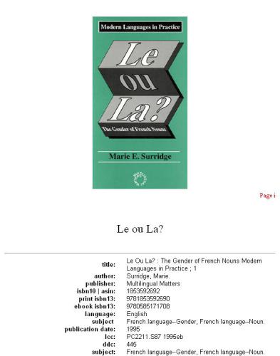 Le Ou La?: The Gender of French Nouns