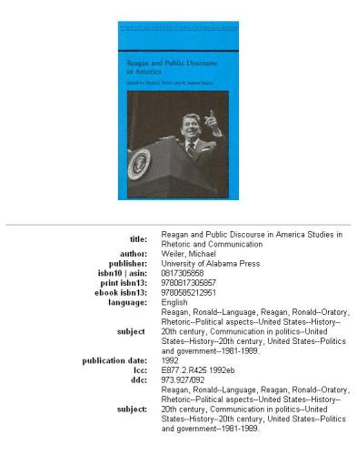 Reagan and Public Discourse in America (Studies in Rhetoric and Communication)