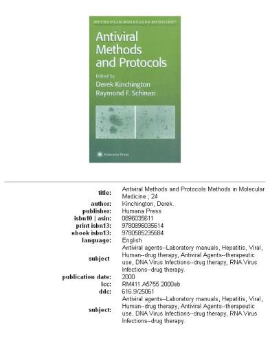 Antiviral Methods and Protocols (Methods in Molecular Medicine)
