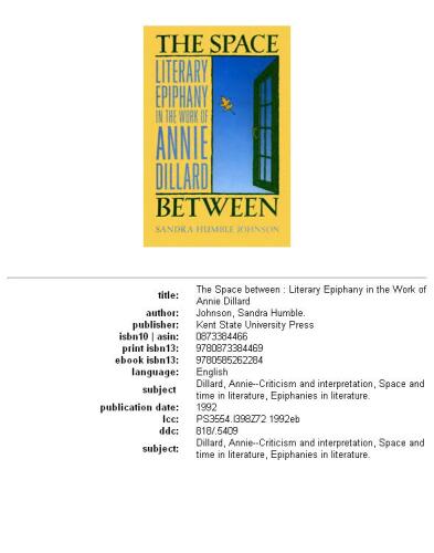 The Space Between: Literary Epiphany in the Work of Annie Dillard