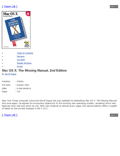 Mac OS X: The Missing Manual, Second Edition