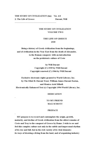 The Story of Civilization: The Life of Greece by Will Durant.