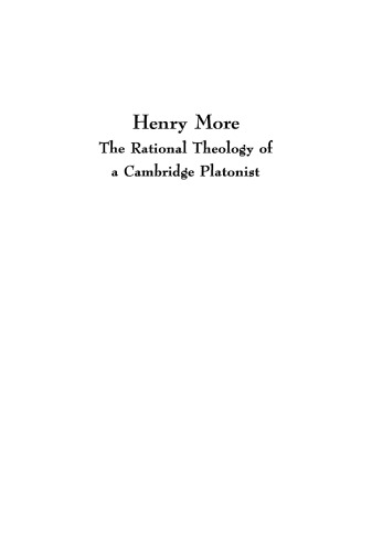 Henry More: The Rational Theology of a Cambridge Platonist