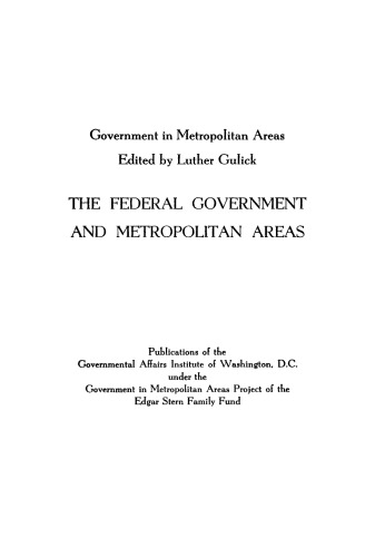The Federal Government and Metropolitan Areas