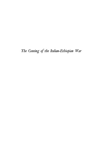 The Coming of the Italian-Ethiopian War