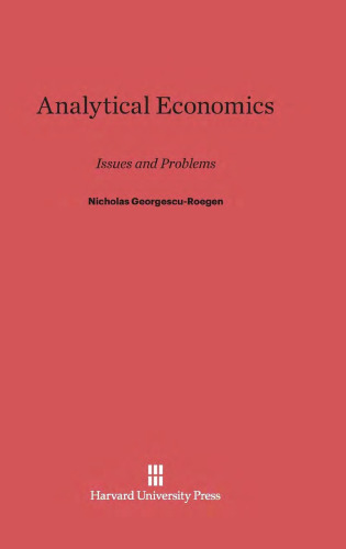 Analytical Economics: Issues and Problems