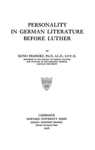 Personality in German Literature before Luther