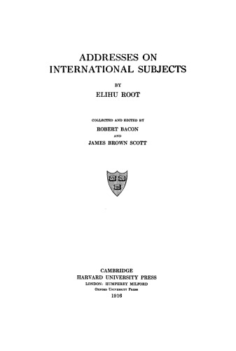 Addresses on International Subjects