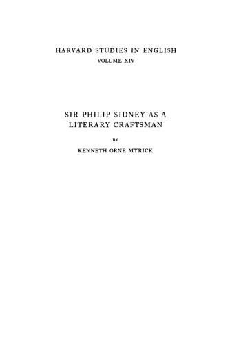 Sir Philip Sidney as a Literary Craftsman