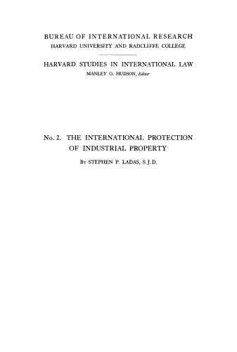 The International Protection of Industrial Property