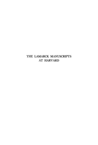 The Lamarck Manuscripts at Harvard