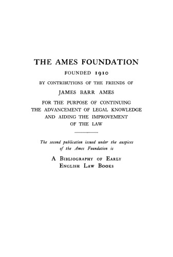 A Bibliography of Early English Law Books