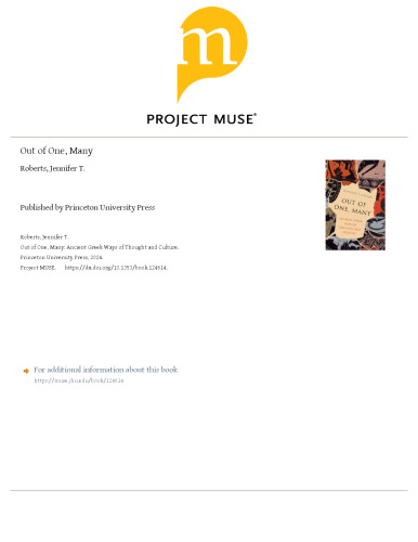 Out of One, Many: Ancient Greek Ways of Thought and Culture