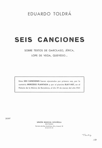Seis canciones españolas para piano y canto