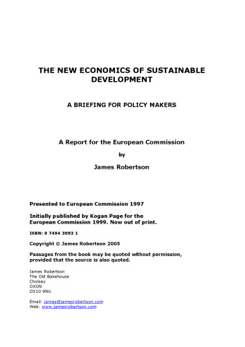 The New Economics of Sustainable Development: A Briefing for Policy Makers