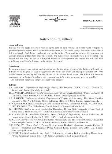 Physics Reports vol.389