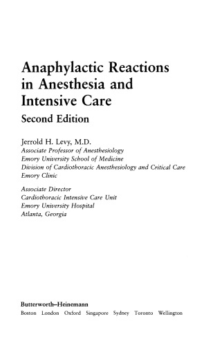 Anaphylactic Reactions in Anesthesia and Intensive Care