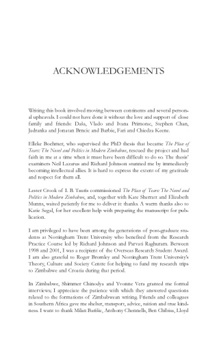 The Place of Tears: The Novel and Politics in Modern Zimbabwe