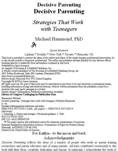 Decisive Parenting: Strategies That Work with Teenagers