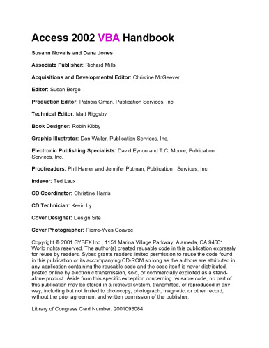 Access 2002 VBA Handbook