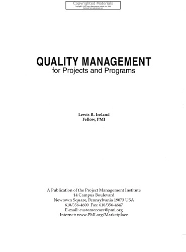 Quality Management for Projects and Programs