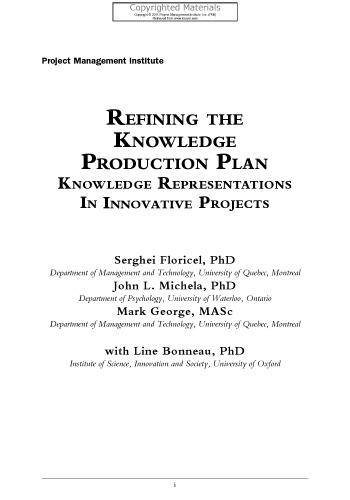 Refining the Knowledge Production Plan - Knowledge Representations in Innovative Projects