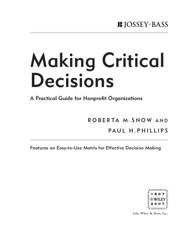 Making Critical Decisions: A Practical Guide for Nonprofit Organizations
