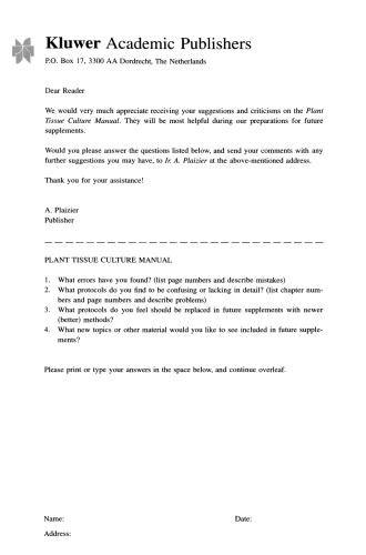 Plant Tissue Culture Manual: Supplement 6