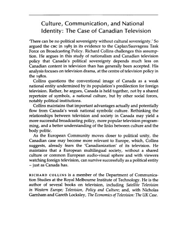 Culture, communication, and national identity: the case of Canadian television