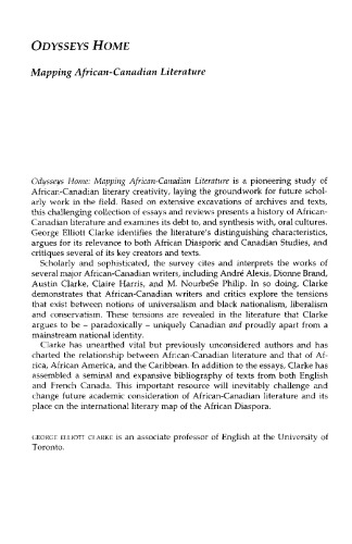 Odysseys Home: Mapping African-Canadian Literature