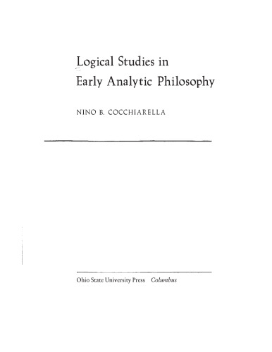 Logical Studies in Early Analytic Philosophy
