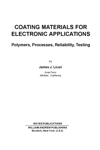 Coating Materials for Electronic Applications - Polymers, Processes, Reliability, Testing