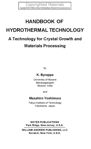 Handbook of Hydrothermal Technology - A Technology for Crystal Growth and Materials Processing