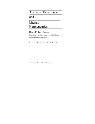 Aesthetic Experience and Literary Hermeneutics