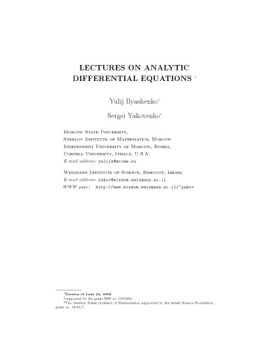 Lectures on analytic differential equations