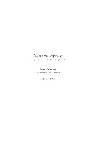 Papers on Topology: Analysis Situs and Its Five Supplements