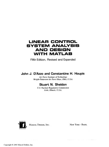 Linear Control System Analysis and Design