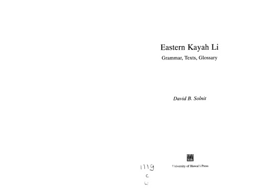 Eastern Kayah Li : grammar, texts, glossary