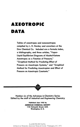 Azeotropic Data (Advances in Chemistry 006)