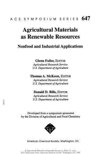 Agricultural Materials as Renewable Resources. Nonfood and Industrial Applications