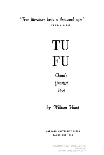 Tu Fu: China's Greatest Poet