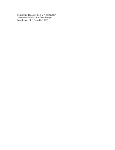 Continuous-Time Active Filter Design