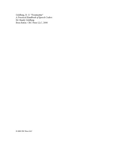 A practical handbook of speech coders / Randy Goldberg, Lance Riek