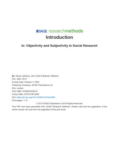 Objectivity and Subjectivity in Social Research