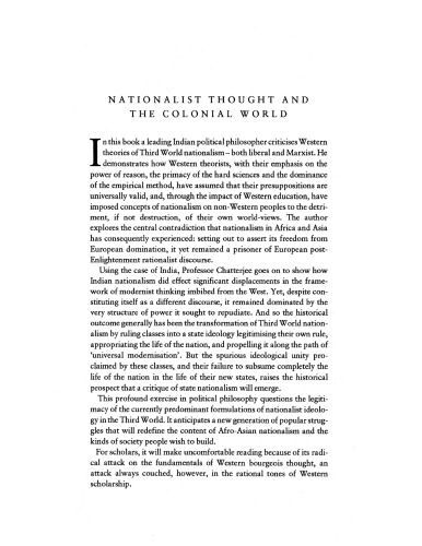 Nationalist thought and the colonial world: a derivative discourse